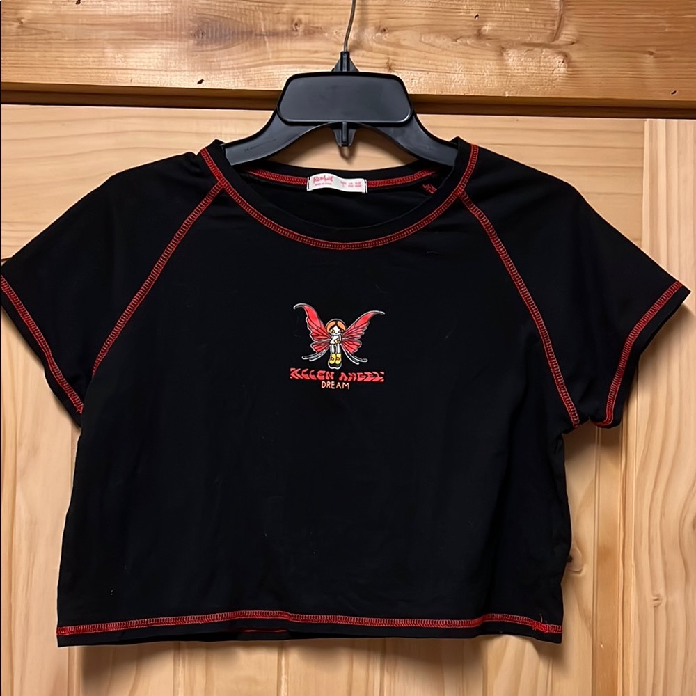 Women’s Girl’s Junior’s ROMWE Cropped Tee Fallen Angel Dream Anime Large